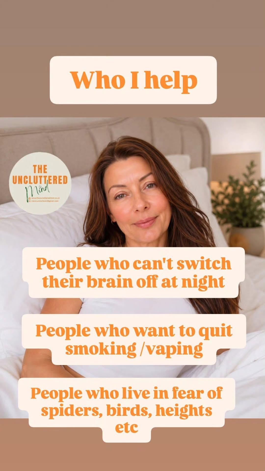 Claire King, Cognitive Behavioural Hypnotherapist at The Uncluttered Mind, explaining the behavioural challenges she helps with, including anxiety, insomnia, smoking, vaping and phobias, and why lasting behavioural change is possible.